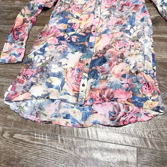 Johnny Was 3J Workshop Shirt Small Water Color Floral Silk Blend Button Down - Picture 3 of 16